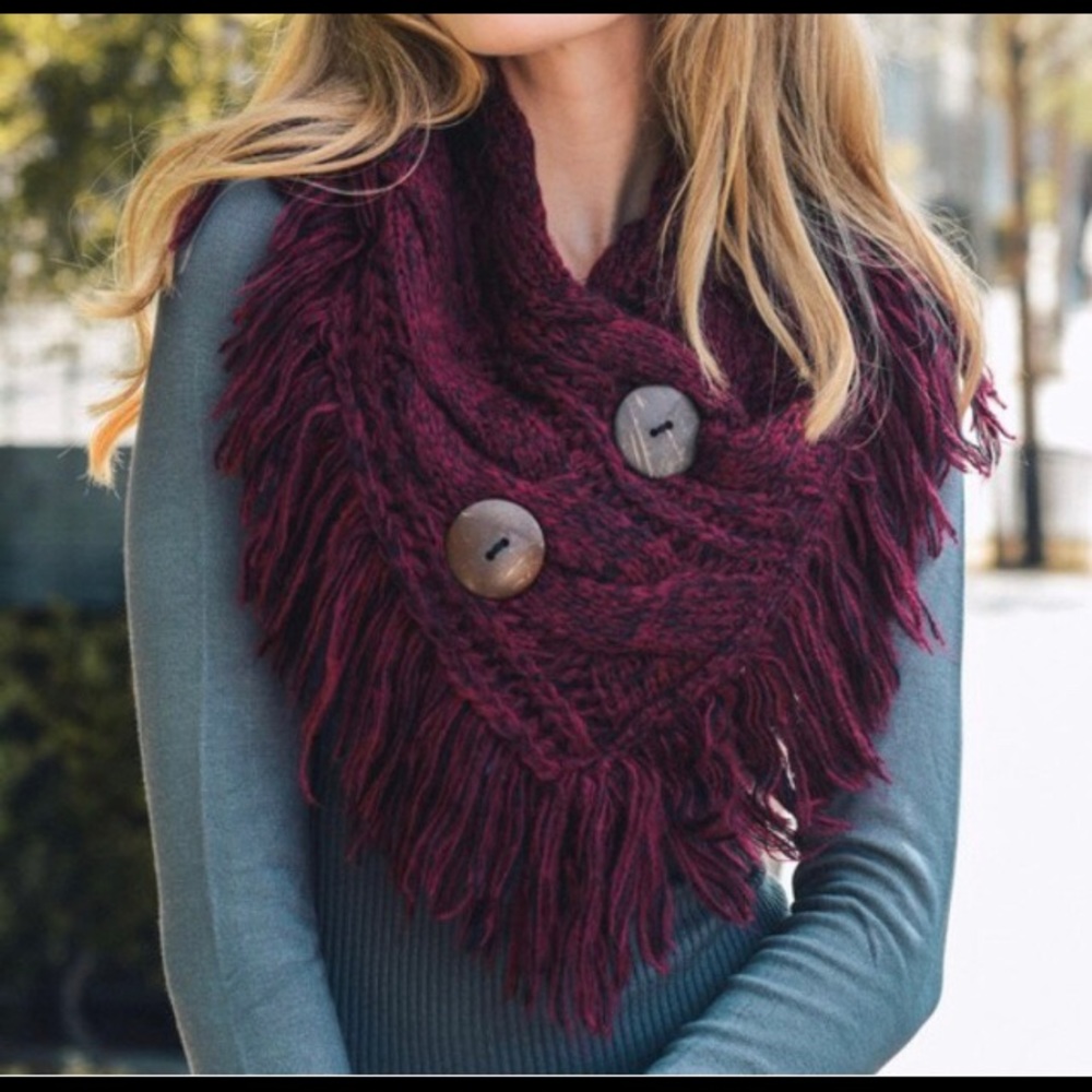 Burgundy (or gray) Fringe Infinity scarf